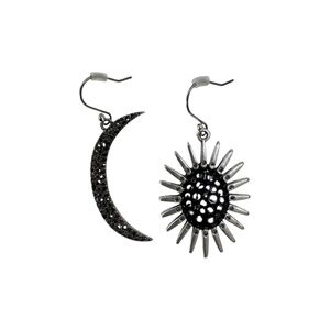 LUCKY BRAND - SILVER TONE SUN&MOON MISMATCH DROP EARRINGS